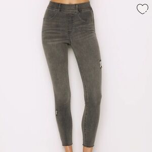 Spanx Distressed Raw Hem Gray Denim Leggings